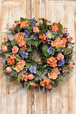 Coral Wreath | Artifical Wreaths Hand Made for UK Delivery by Fine Flowers