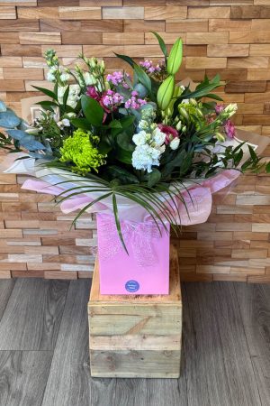 Supreme Deluxe Bouquet handed with Lily, Green Blooms, Roses, Phlox, Lisianthus, Stocks and mixed foliages | Fresh Flowers from Fine Flowers